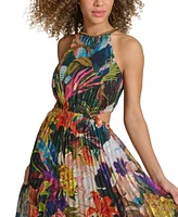 Siena Women's Printed Pleated Cutout Maxi Dress