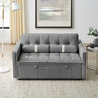 Modern 55.5" Pull Out Sleep Sofa Bed 2 Seater Loveseats Sofa Couch With Side Pockets