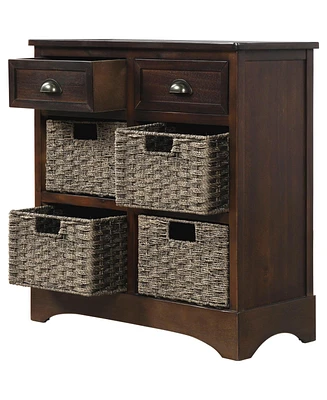 Streamdale Furniture Rustic Storage Cabinet With Two Drawers And Four Classic Rattan Basket