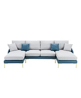 Simplie Fun Linen+Leathaire U-Shaped Sofa Set