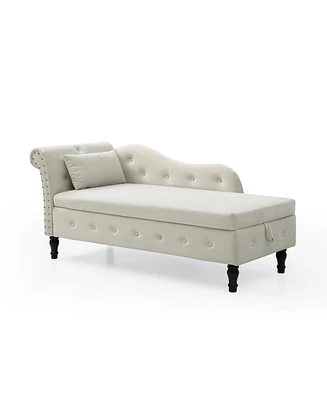 Simplie Fun 60" Velvet Multifunctional Storage Chaise Lounge Buttons Tufted Nailhead Trimmed Solid