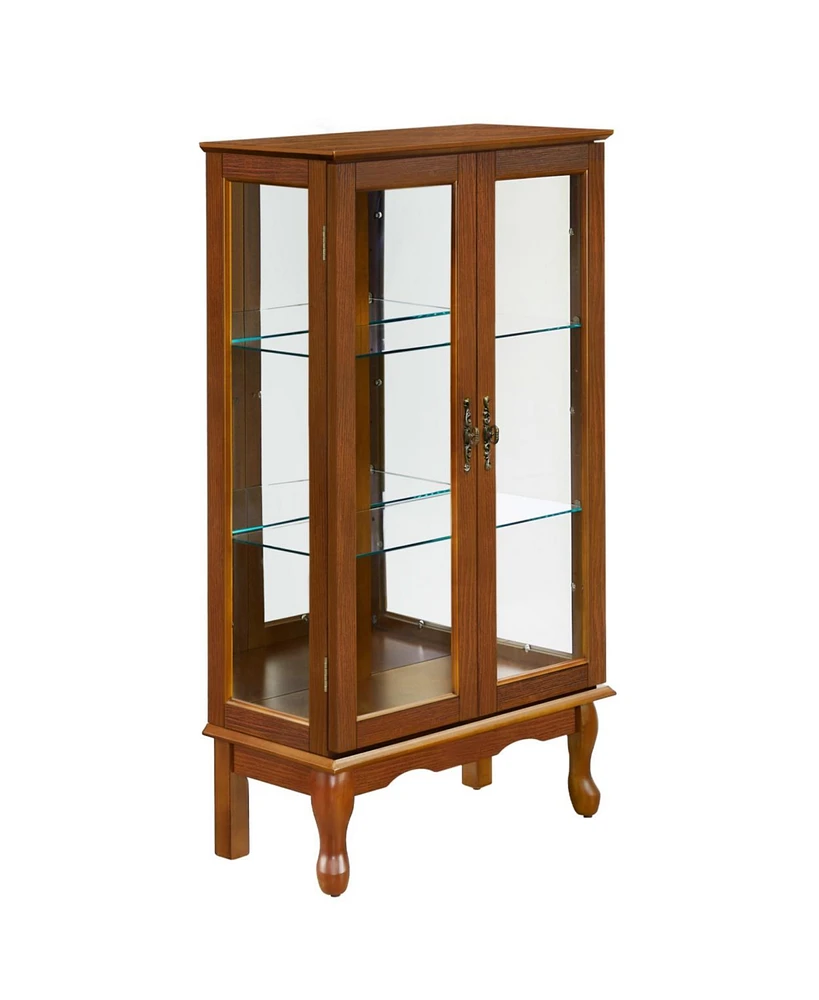 Simplie Fun Curio Cabinet Lighted Curio Display Cabinet with Adjustable Shelves and Mirrored Back Panel, Tempered Glass Doors (Oak, 3 Tier), (E26 ligh