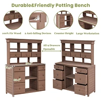 Garden Potting Bench Table, Rustic And Sleek Design With Multiple Drawers Shelves For Storage