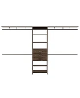 Streamdale Furniture 69" W - 118" W Drawers Closet System, Five Shelves, Four Hanging Rods, Three Drawers - Dark Walnut