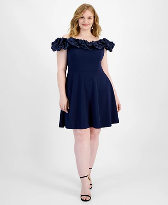 B Darlin Trendy Plus Ruffled Off-The-Shoulder Dress