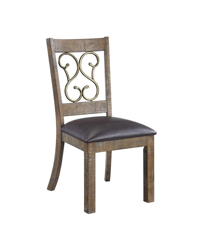 Simplie Fun Raphaela Side Chair (Set of 2) In Black Pu & Weathered Cherry Finish