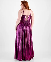 City Studios Trendy Plus Sweetheart-Neck Foil-Knit Gown