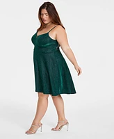 City Studios Trendy Plus Glitter Lace-Back High-Low Dress