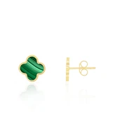 The Lovery Small Malachite Clover Stud Earrings 14K Gold