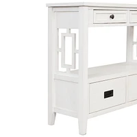 36" Farmhouse Pine Wood Console Table Entry Sofa Table With 4 Drawers & 1 Storage Shelf