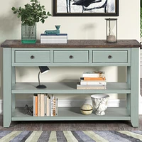 48" Solid Pine Wood Top Console Table, Modern Entryway Sofa Side Table With 3 Storage Drawers