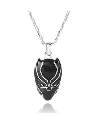 Marvel Men's Black Panther Black Enamel and Stainless Steel Pendant Necklace, 22'' Box Chain