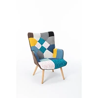 Simplie Fun Modern Patchwork Accent Chair With Solid Wood Armrest And Feet, Mid-Century Modern Accent Sofa