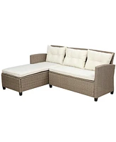 Simplie Fun Outdoor, Patio Furniture Sets, 4 Piece Conversation Set Wicker Rattan Sectional Sofa