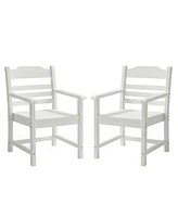 Simplie Fun Patio Dining Chair With Armset Set Of 2, Pure White With Imitation Wood Grain Wexture, Hips Material