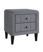 Simplie Fun Upholstered Wooden Nightstand With 2 Drawers, Fully Assembled Except Legs And Handles, Velvet