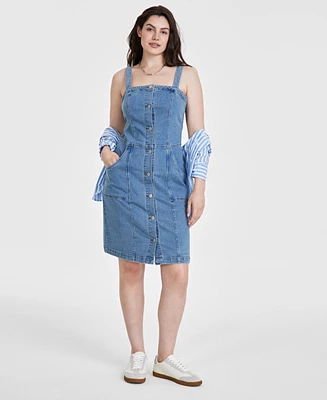 On 34th Women's Denim Pinafore Dress, Created for Macy's