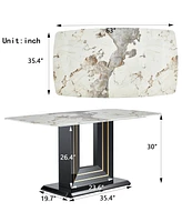 Simplie Fun 63" Marble Dining Table with U-Shape Base