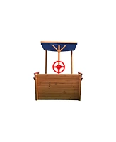 Streamdale Furniture Wooden Pirate Ship Sandbox with Storage Bench & Cover