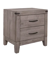 Simplie Fun Brownish Gray Finish 1 Piece Nightstand Melamine Laminate 2X Drawers Dark Metal Hardware Bed Side Table