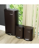 Elama 3 Piece 30 Liter and 5 Liter Stainless Steel Step Trash Bin Combo Set with Slow Close Mechanism in Matte Bronze