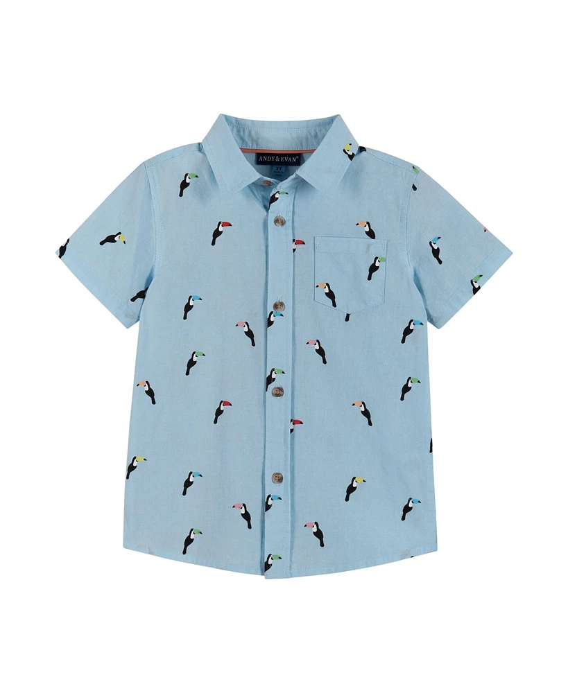 Andy & Evan Toddler Boys / Blue Toucan Print Short Sleeve Buttondown Shirt