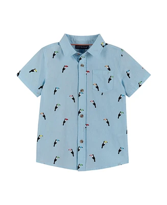 Andy & Evan Toddler Boys / Blue Toucan Print Short Sleeve Buttondown Shirt