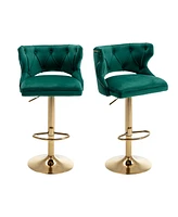 Simplie Fun Bar Stools With Back And Footrest Counter Height Dining Chairs-Velvet Set of 2