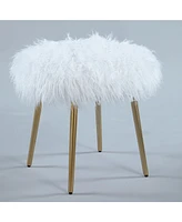 Simplie Fun Ravni Faux Fur Accent Ottoman with Gold Legs