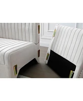 Modern Beige Velvet Sectional Sofa with Pillows