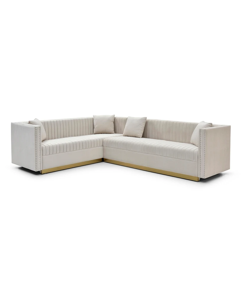 Simplie Fun Modern Beige Velvet Sectional Sofa with Pillows