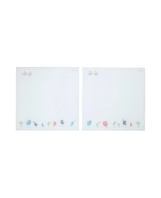 ECR4Kids MessageStor Magnetic Dry-Erase Glass Board with Magnets, 17.5in x 17.5in, White Waves, 2-Pack