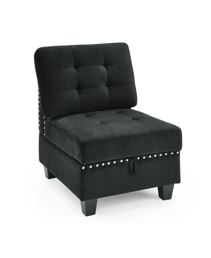 Simplie Fun Single Chair For Modular Sectional, Black Velvet (26.5"X31.5"X36")