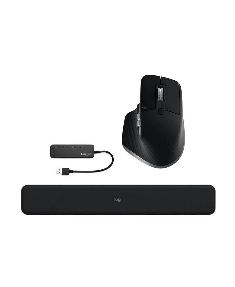 Logitech Mx Master 3S Wireless Mouse for Mac with (Gray) 4-Port Usb Hub Bundle