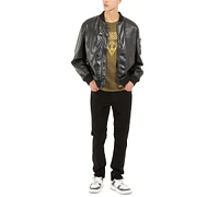 Guess Men's District Faux-Leather Full-Zip Bomber Jacket