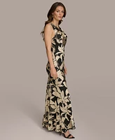 Donna Karan Women's Floral-Print Cowlneck Gown