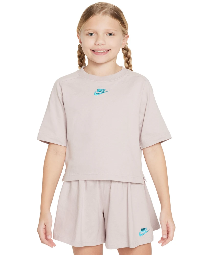 Nike Big Girls Sportswear Short-Sleeve Embroidered Futura Logo T-Shirt