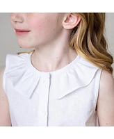 Hope & Henry Toddler Girls Sleeveless Ruffle Collar Chambray Button Back Top