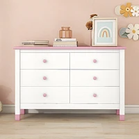 Streamdale Furniture Wooden Storage Dresser With 6 Drawers, Storage Cabinet For Kids Bedroom, White+Pink