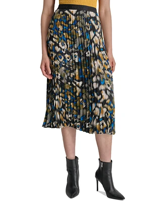 Dkny Women's Logo-Waistband Pleated Satin Midi Skirt