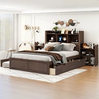 Streamdale Furniture Full Storage Platform Bed With Pull Out Shelves, Twin Trundle And 2 Drawers, Espresso