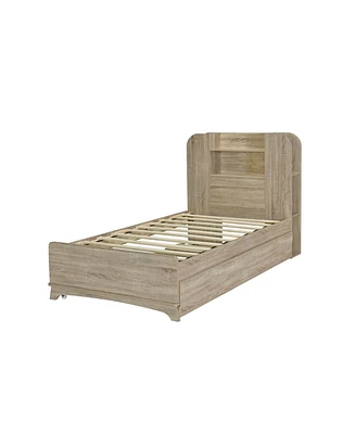 Simplie Fun Twin Size Storage Platform Bed Frame With With Trundle And Light Strip Design In Headboard