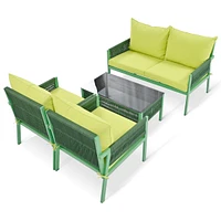 4-Piece Rope Patio Furniture Set, Tempered Glass Table