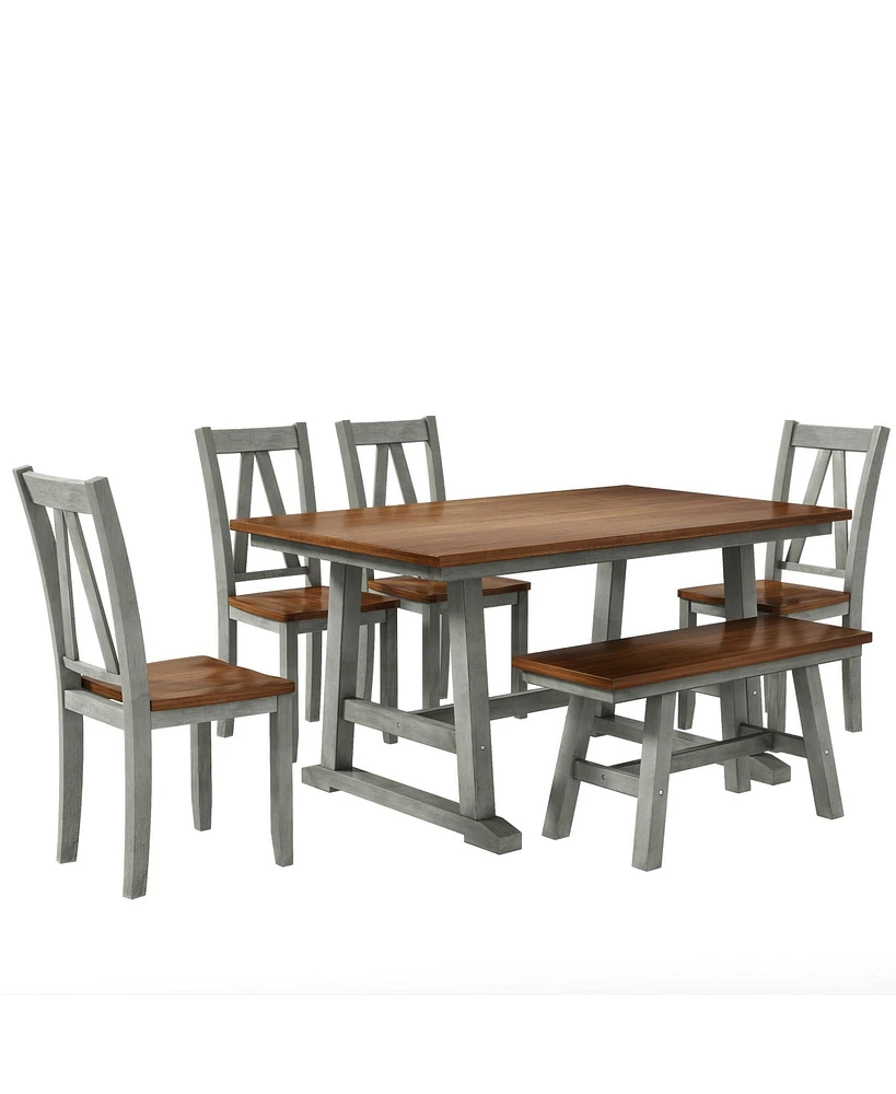 Simplie Fun 6-Piece Farmhouse Dining Set - Walnut+White