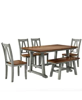 Simplie Fun 6-Piece Farmhouse Dining Set - Walnut+White