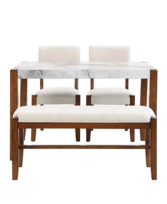 Streamdale Furniture Modern 4-Piece Dining Set - Faux Marble Table, 2 Chairs & Bench