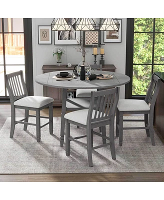 Simplie Fun 5-Piece Counter Height Dining Set with Folding Leaves & Chairs