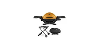 Weber Q 1200 Liquid Propane Grill (Orange) w/ Cover and Portable Cart Bundle