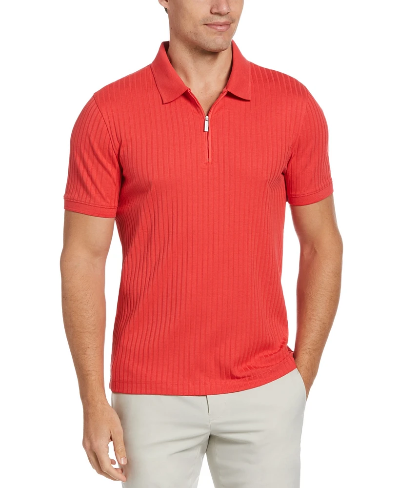 Perry Ellis Men's Slim Fit Quarter-Zip Short Sleeve Textured Polo Shirt