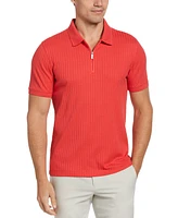 Perry Ellis Men's Slim Fit Quarter-Zip Short Sleeve Textured Polo Shirt